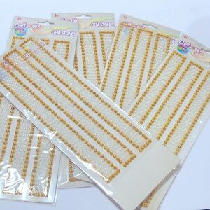 Adhesive Set of 5 Rhinestone gems stickers gold and white  for all decoration